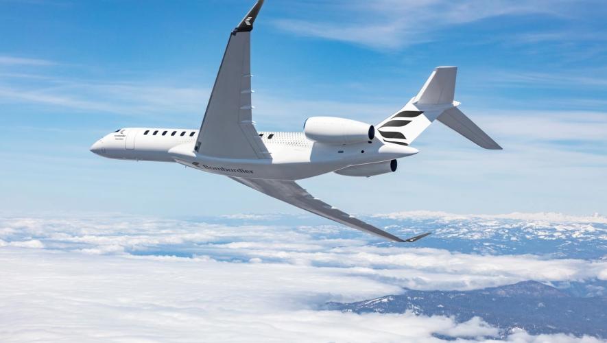 Bombardier Global 8000 em voo, imagem usada para ilustrar o recorde de velocidade da aeronave
