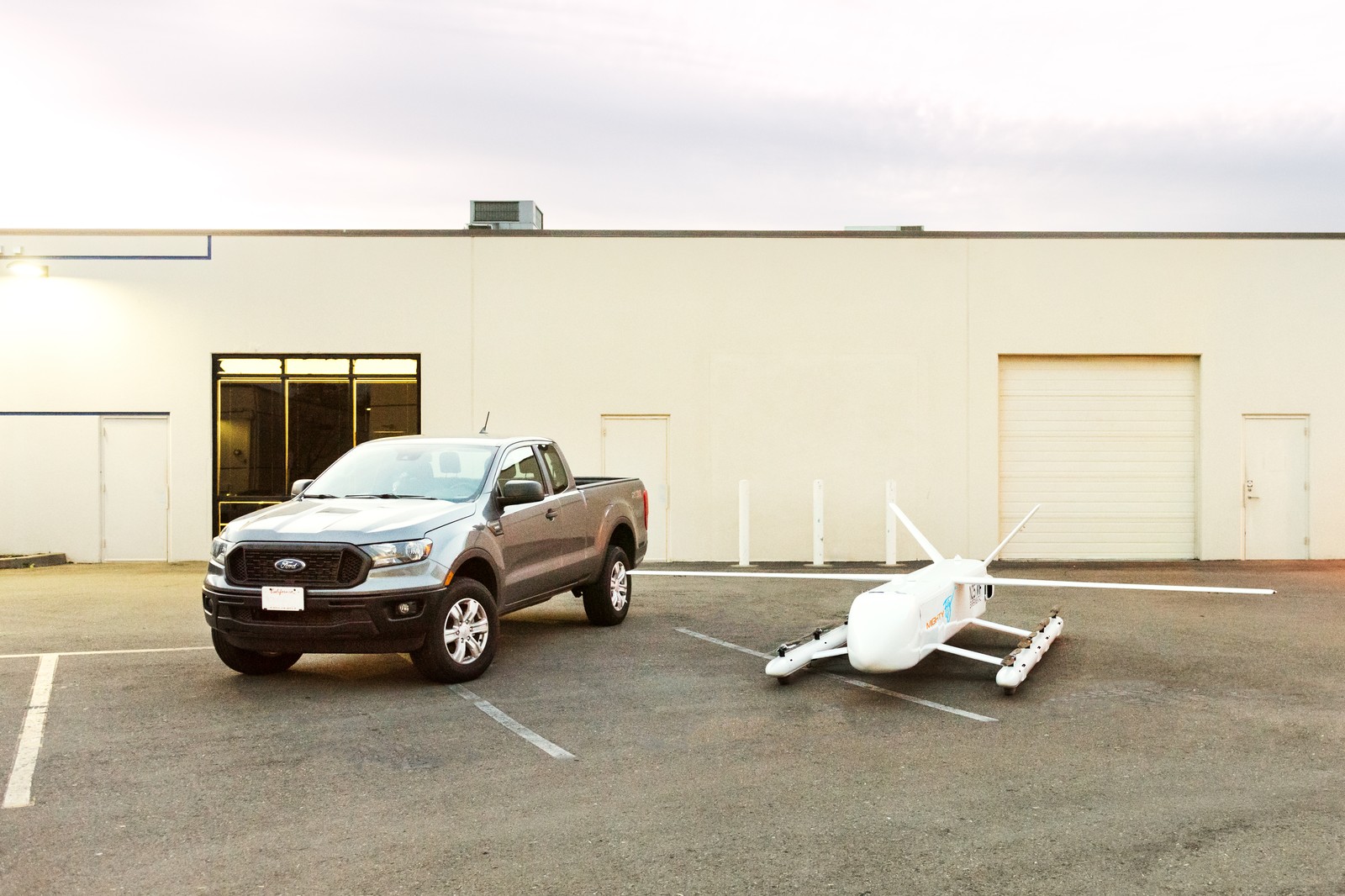 MightyFly says it Cento eVTOL freighter only requires the ground footprint of two compact cars to operate.