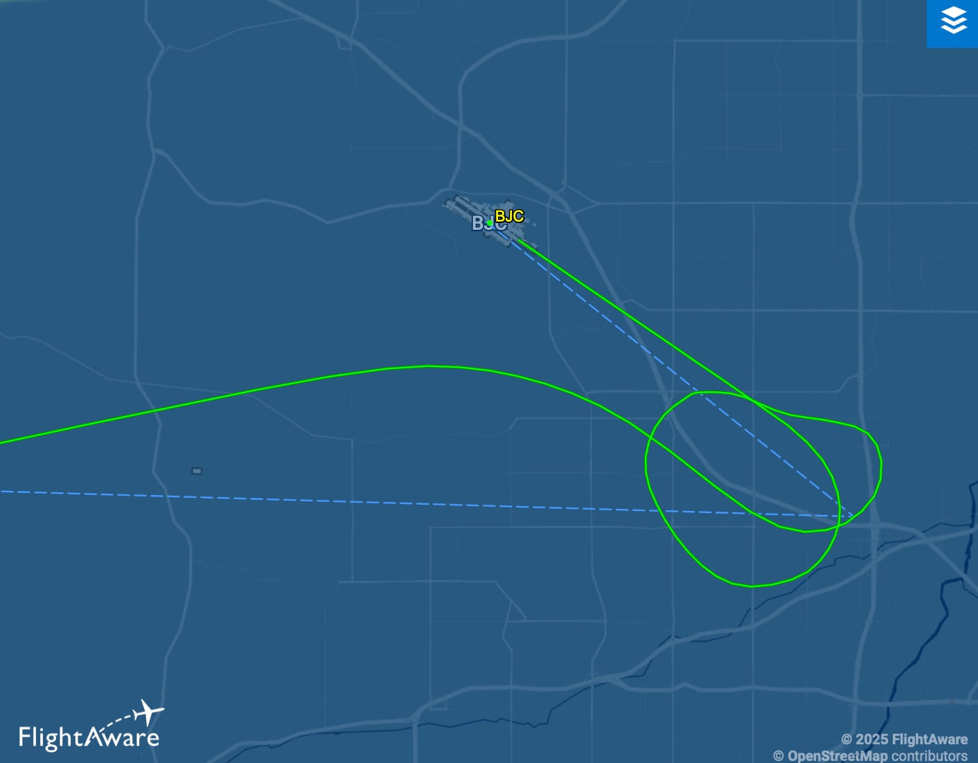 FlightAware による Garmin Autoland の起動と KBJC での着陸の追跡