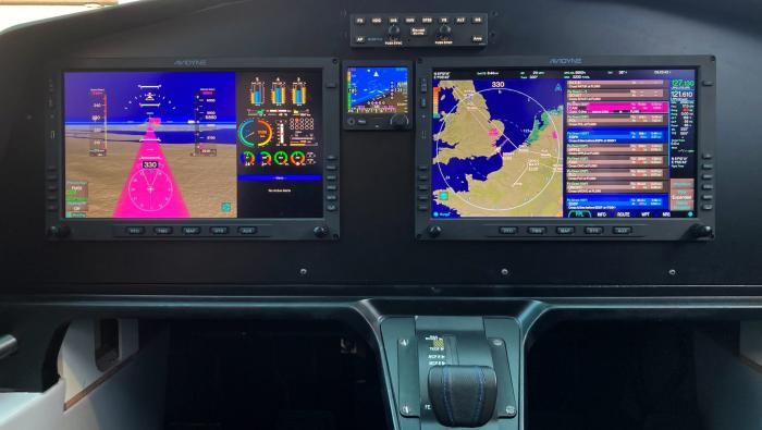 Avidyne Quantum avionics suite pictured inside the VoltAero Cassio 330