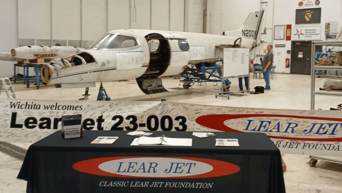 Lear Jet 23-003 under restoration at Bombardier's Wichita campus