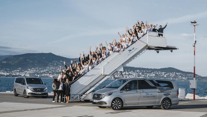 DC Aviation crew posing at Nice Cote d'Azur Airport 