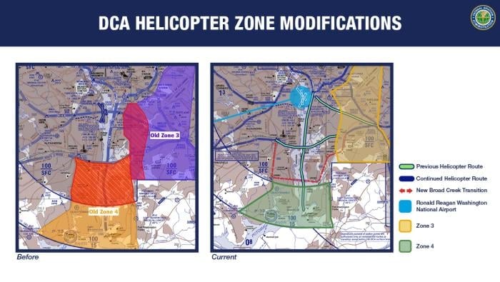 Reagan National Airport helicopter zone and route modifications