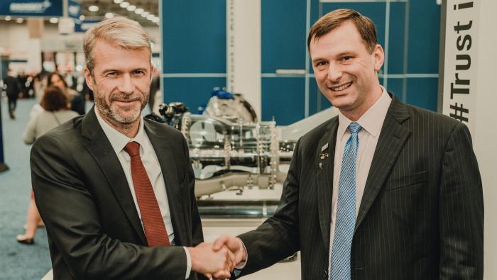 Cédric Goubet, Safran Helicopter Engines CEO, and David Smith, president and CEO Robinson Helicopter