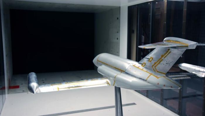 BYA-1 scale model in wind tunnel 