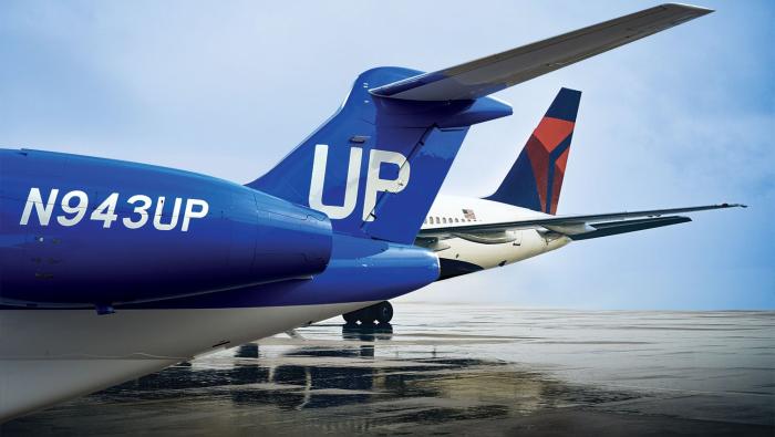 Wheels up airplanes on a ramp