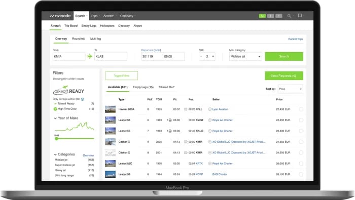 Avinode charter flight marketplace