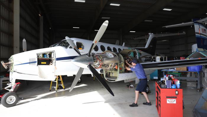 King Air undergoing maintenance at Banyan St. Augustine