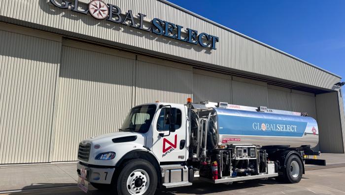 jet refueler in front of Global Select hangar