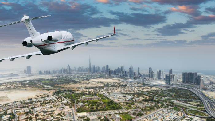 buiness jet over Dubai