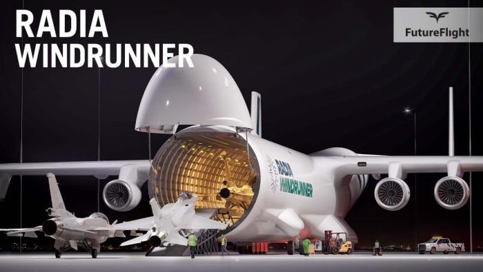 rendering of Radia Windrunner loading F-16 fighter jets.