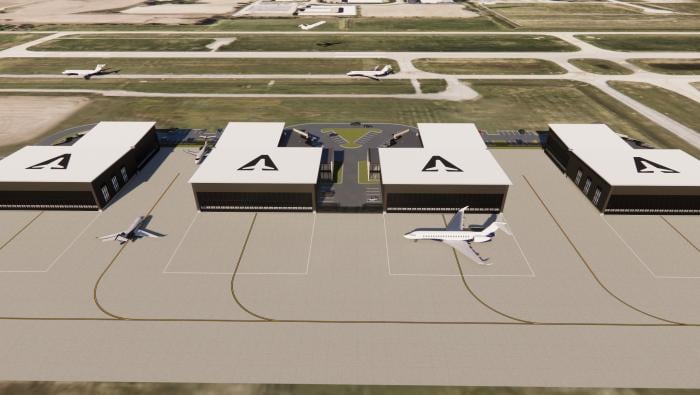 Artist rendering of new hangar complex at KSUS