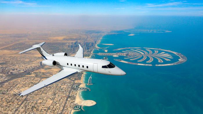 bizjet flying over Dubai