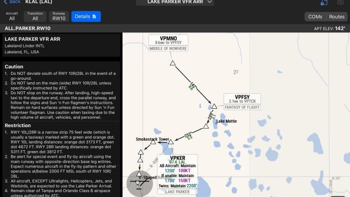 Lakeland Parker VFR arrival Garmin SmartChart