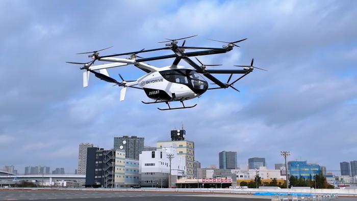 SkyDrive's SD-05 eVTOL conducted a demonstration flight over Tokyo in February 2026.