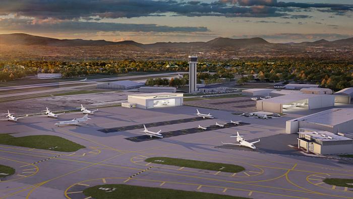 Artist rendering of Signature's new hangar at KROA