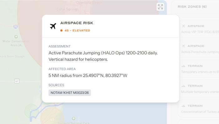 Class A Insurance app shows risk areas