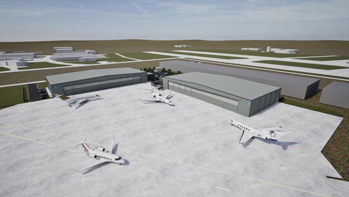 Artist's rendering showing new hangars at Modern Aviation KFTW