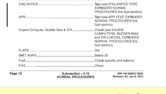 Hawker 900XP airplane checklist