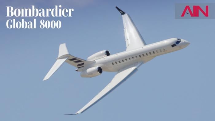 Bombardier Global 8000 in flying display at Farnborough Airshow 2026