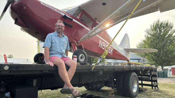 Darrin Smedsmo and his Stinson 108 airplane