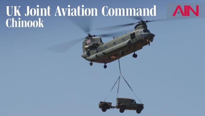 UK Joint Aviation Command Chinook Helicopter at Farnborough Airshow 2026