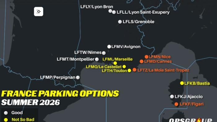 OpsGroup summer parking map of France