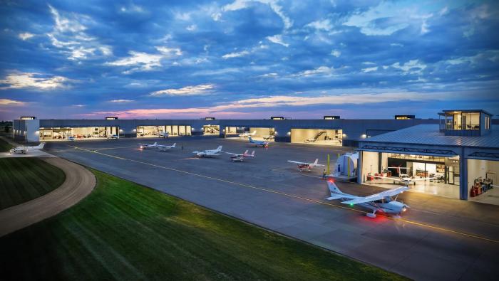 Artist rendering of planned Oshkosh hangar developement