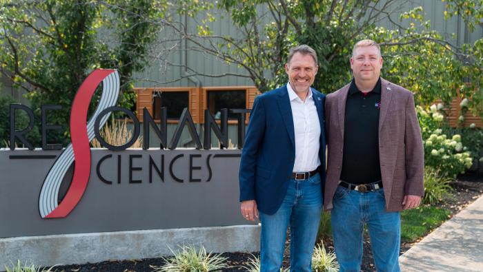 JoeBen Bevirt and J. Micah North stand outside Resonant’s headquarters
