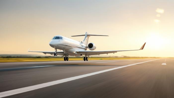 Business jet taking off