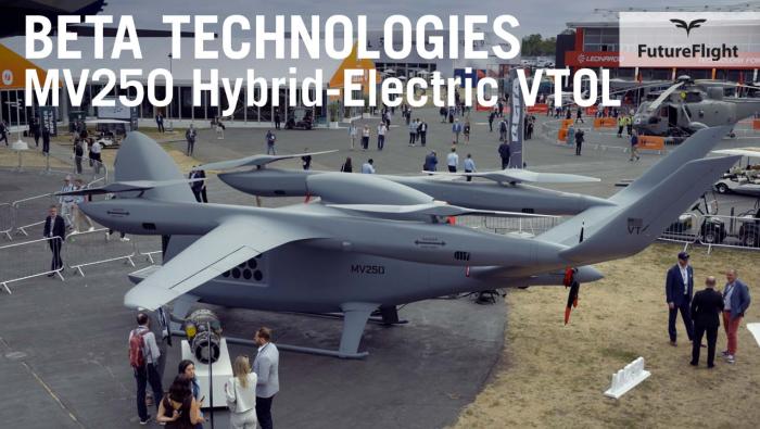 Beta Technologies MV250 hybrid-electric VTOL aircraft at Farnborough Airshow 2026