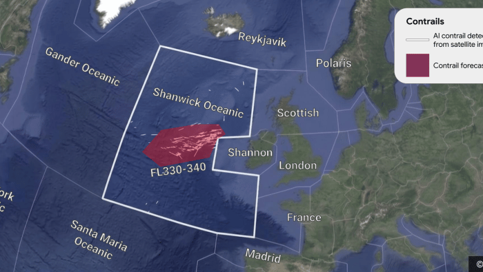 Map of north Atlantic airspace with red highlighted area over Shanwick