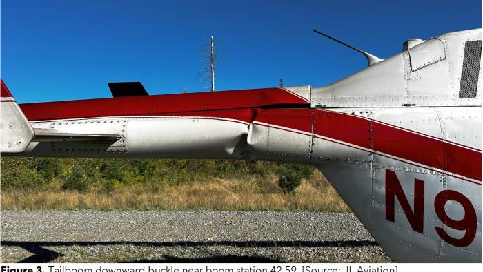 Damaged tail boom due to vertical hop