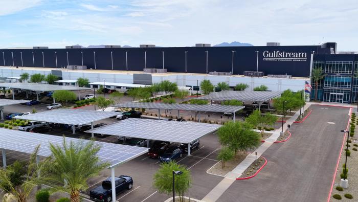 Gulfstream solar panels at Mesa, Arizona service center