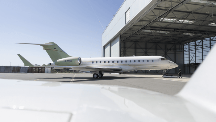 A Global 6000 parked in front of a hangar
