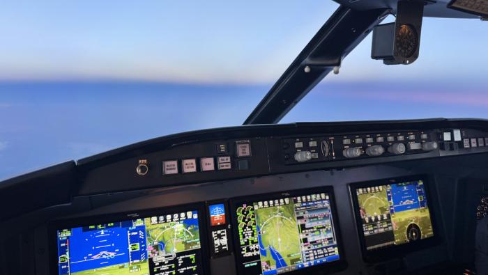 The flight deck of a challenger 604 after an upgrade by Thornton Aviation