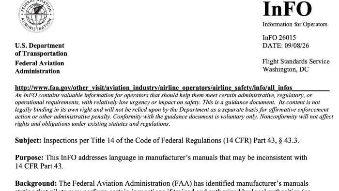 FAA InFO 26015 about pilots conducting inspections