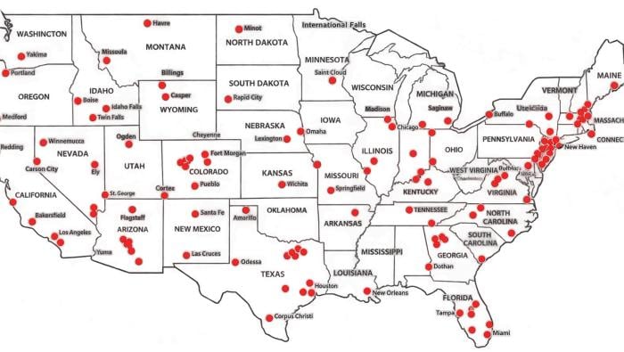 West Star Aviation's AOG technician map