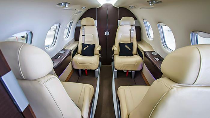 Four-seat interior of Above branded Phenom 100 