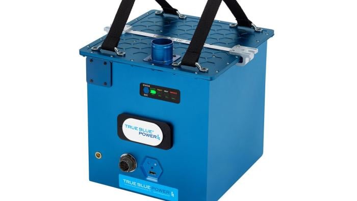 An image of True Blue Power's lithium ion battery against a white background