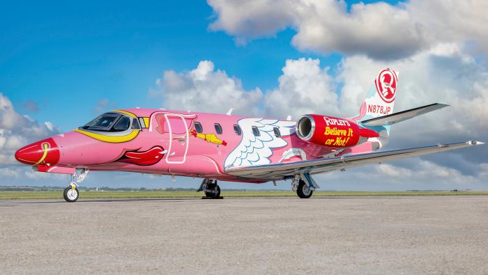Wings, a gold nose ring, and a chicken earring give the Ripley’s Believe It or Not! Citation 560XLS+ its pig persona.