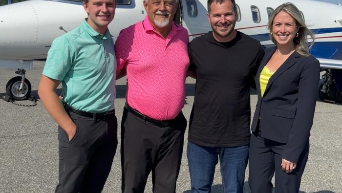 (from left to right) of Hanson Communications Dominick and Bruce Hanson (both pilots), our patient Michael, and myself on the day 