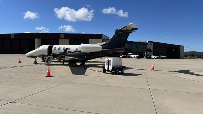 North Shore Jet Center with jet on ramp