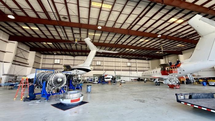 Maintenance hangar with two aircraft 