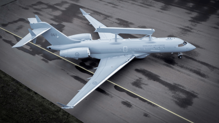 Light grey GlobalEye on tarmac seen from above