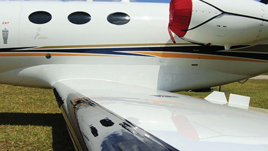 Goodrich de-ice boot on airplane wing
