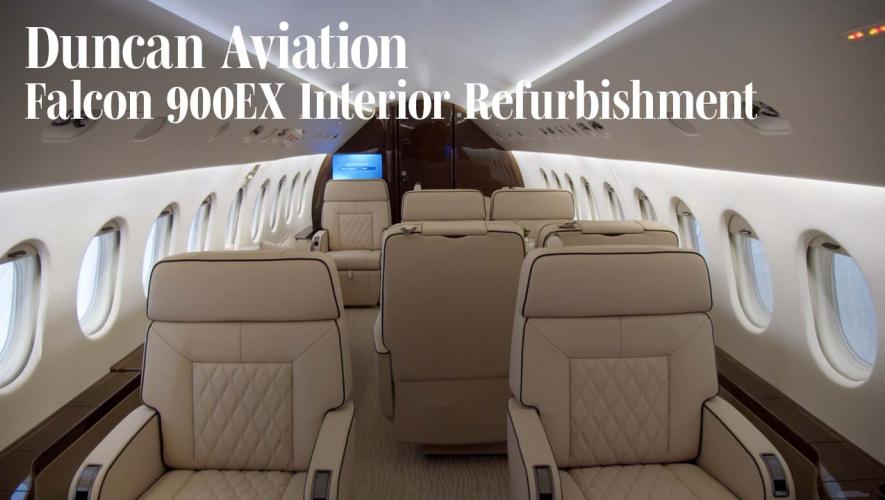 Refurbished Dassault Falcon 900EX interior by Duncan Aviation