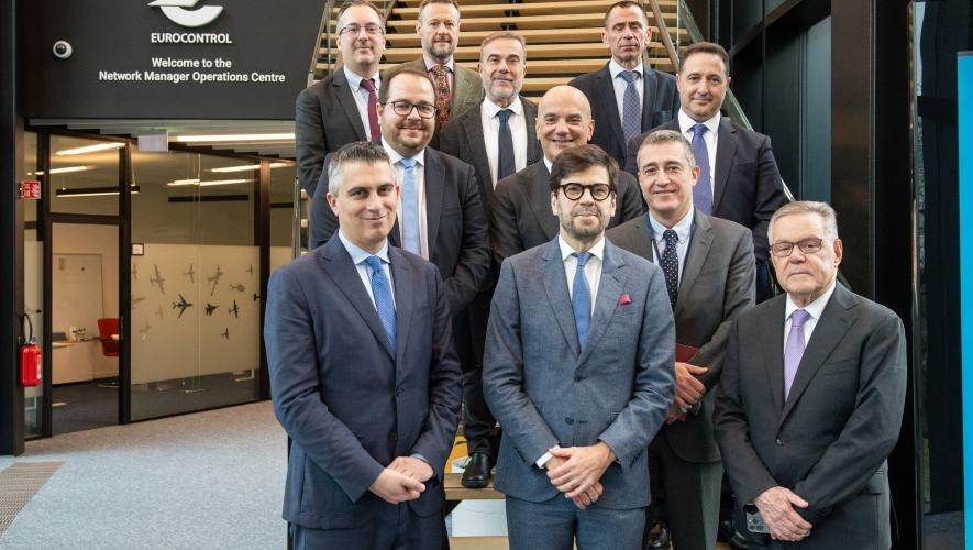 Representatives standing at Eurocontrol HQ  