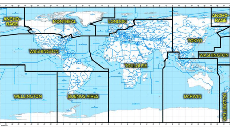Global chart designated by ash forecasting regions 