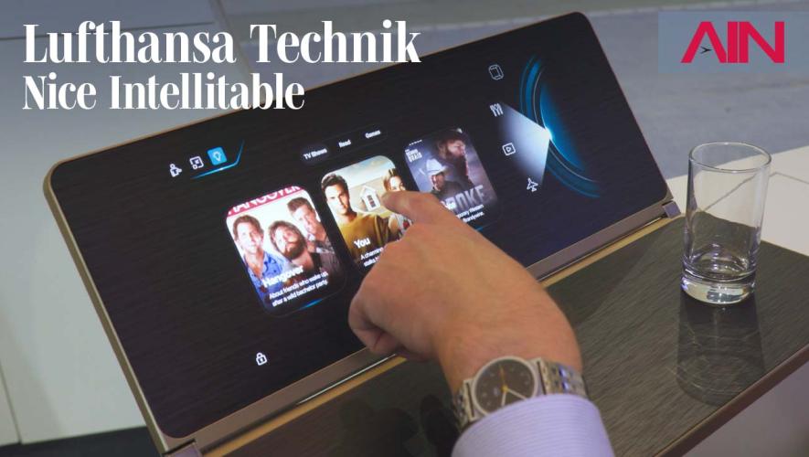 Demonstration of Lufthansa Technic's Nice Intellitable touch screen tray table